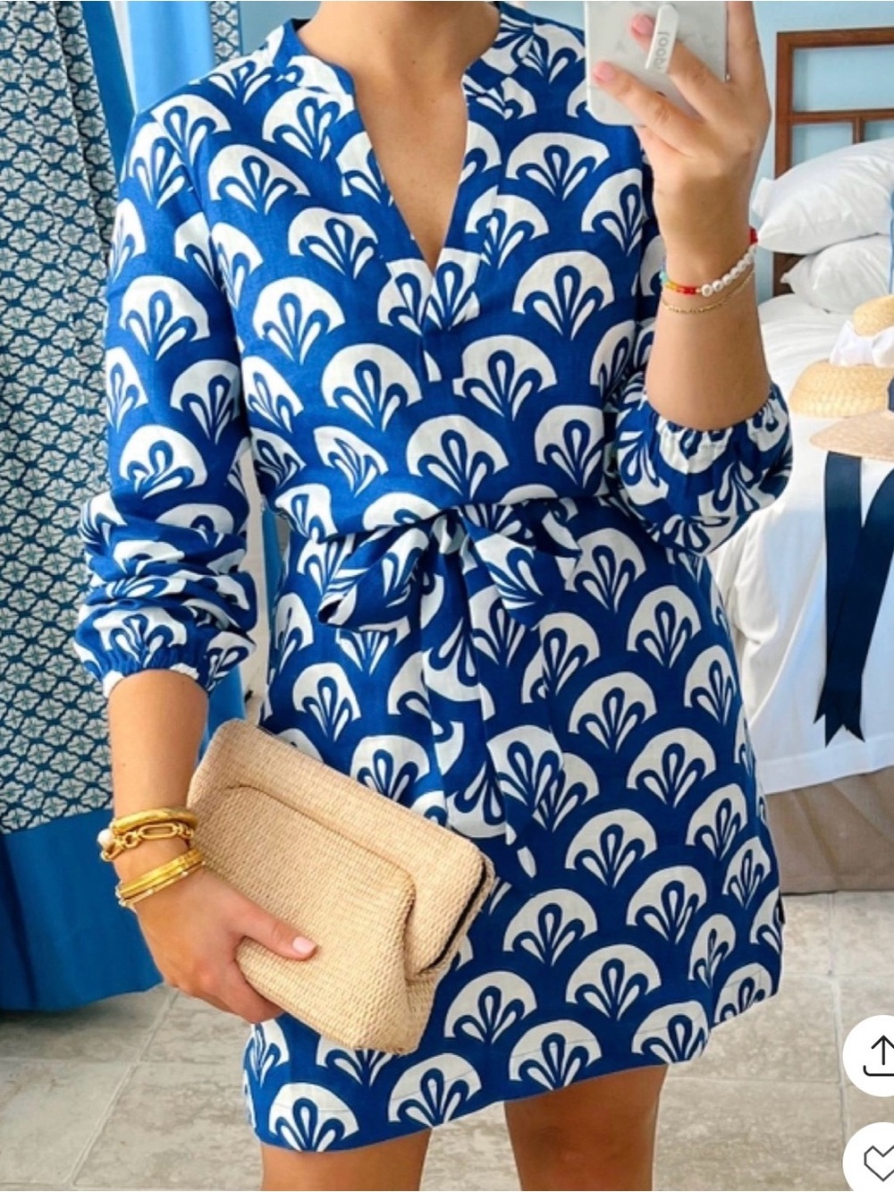 Boden Blue and White Mini Dress with Belt